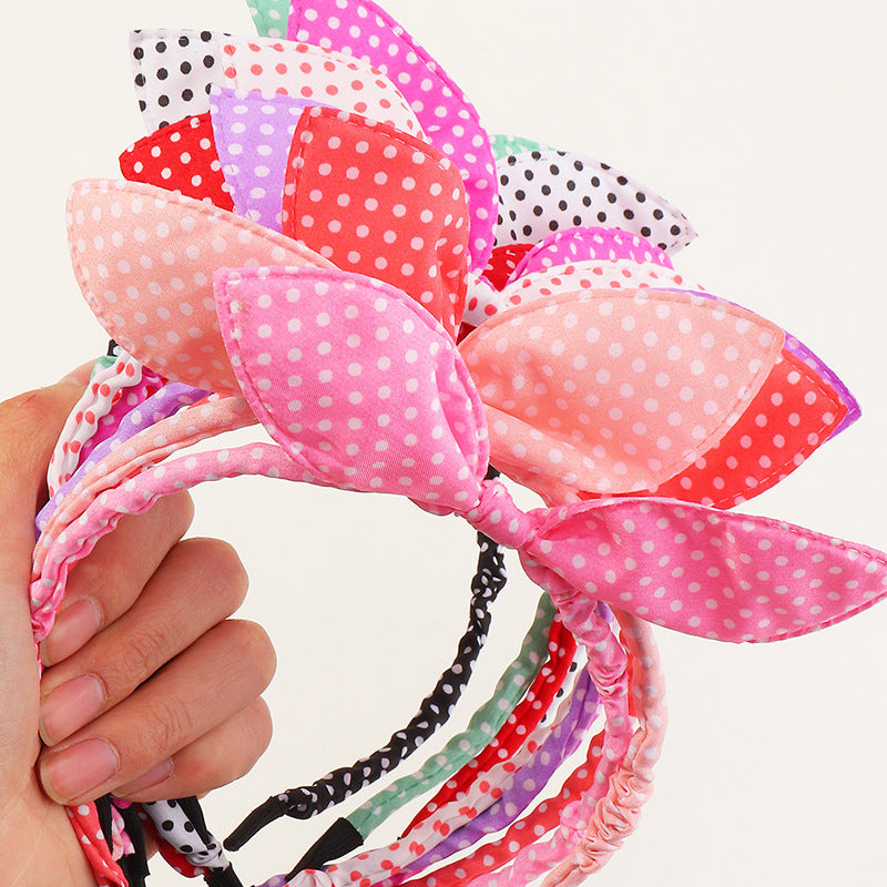 Graziosa fascia per capelli con fiocco e motivo a pois per bambini, con orecchie di Minnie Mouse, accessorio per capelli fatto a mano in tessuto
