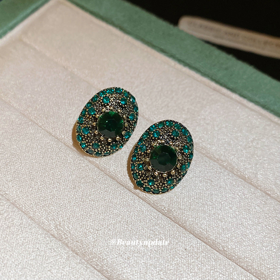 Orecchini Ovali Geometrici Stile Vintage con Intarsio di Strass in Argento Sterling 925 da Donna