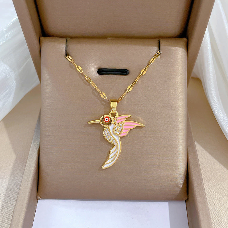 Luxury Minimalist Sweet Geometric Titanium Steel Stainless Steel Necklace with Rhinestone Inlay for Women
