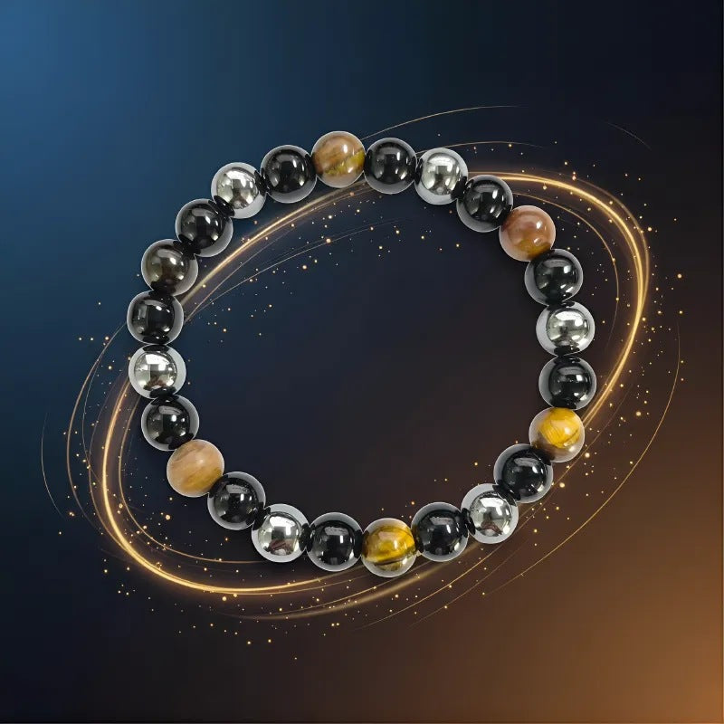Vintage Geometric Tiger's Eye and Hematite Hand-beaded Bracelet for Men and Women