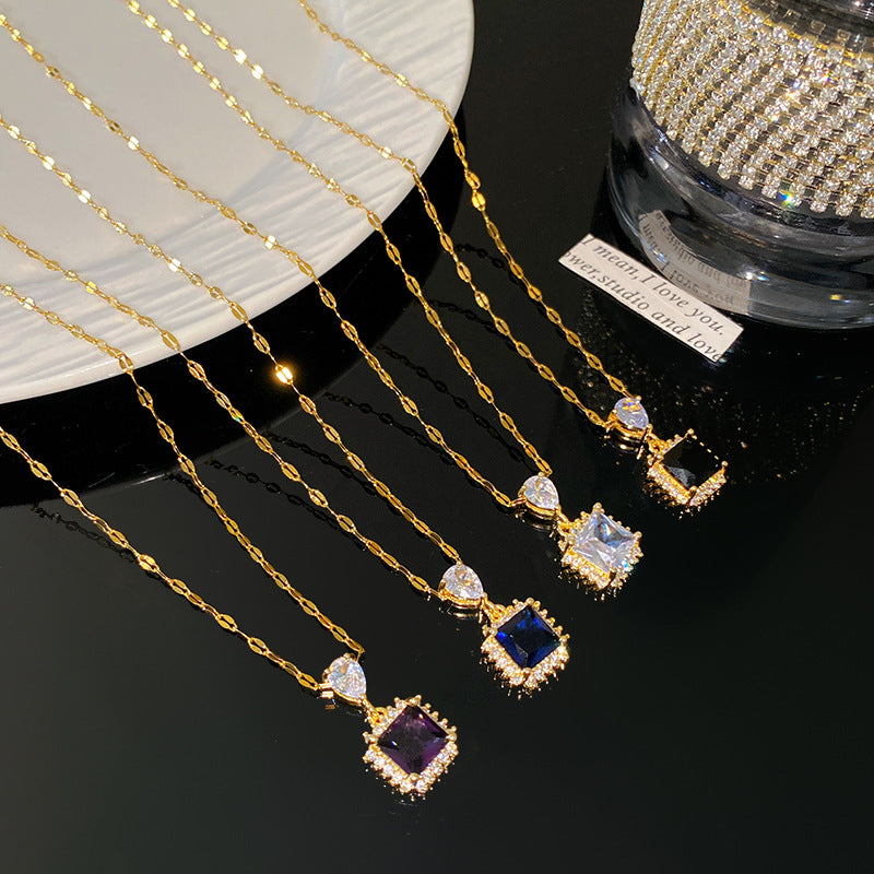 Minimalist Luxury Geometric Cubic Zirconia Plated Titanium Steel Necklace for Unisex