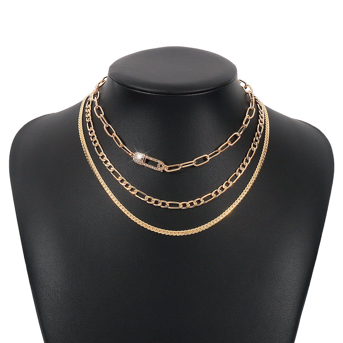 Sweet and Edgy Geometric Pendant Necklace with Micro-Pavé Rhinestones, Electroplated Iron Alloy Base, Delicate Clavicle Chain for Women