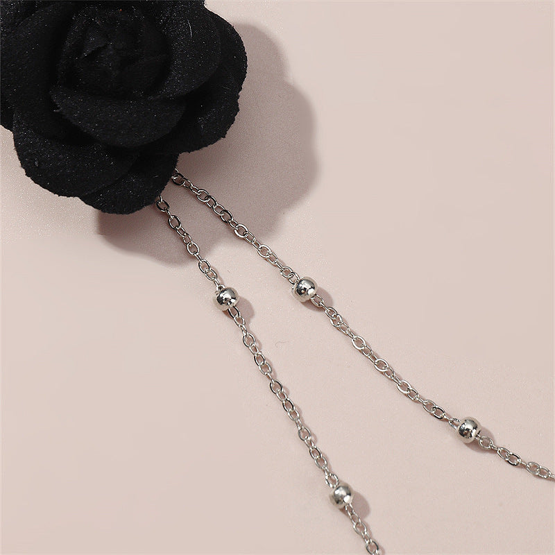 Minimalist Dark Night Rose Tassel Pearl Hair Clip Set for Kids with Metal Flower Design