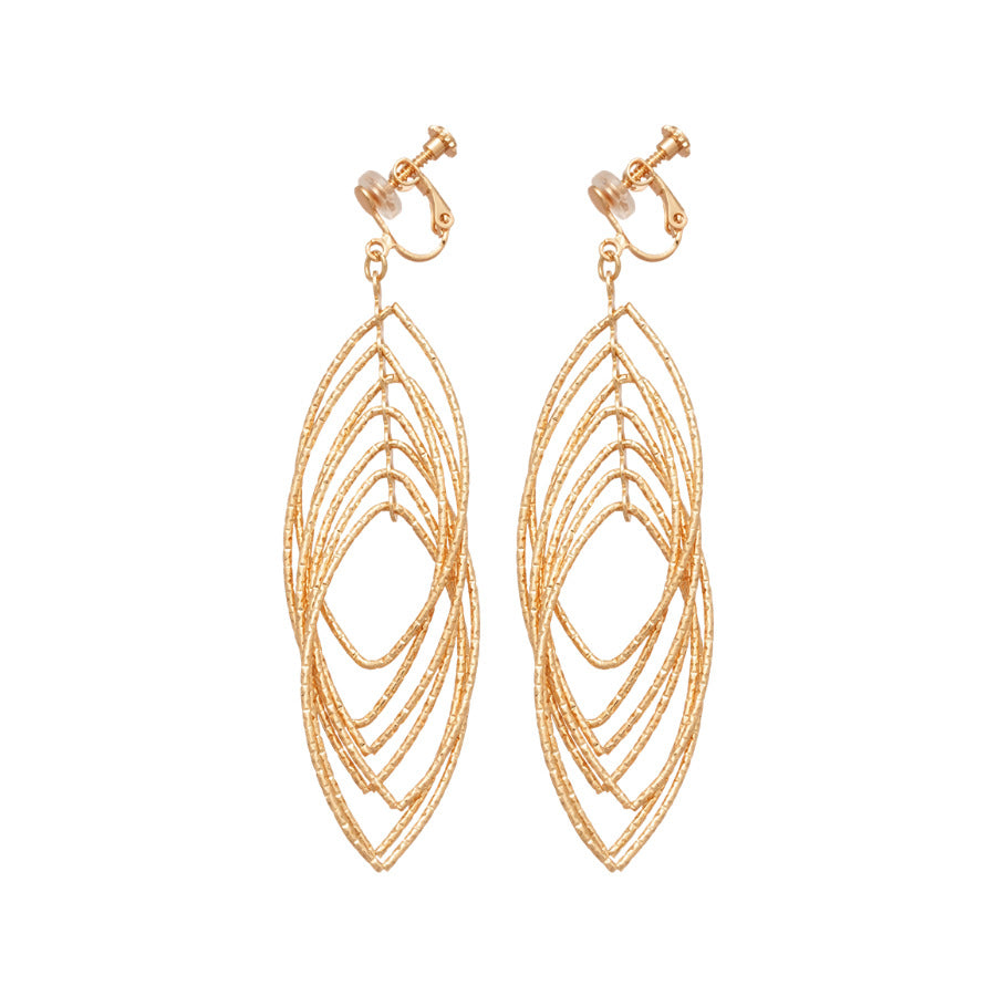 Orecchini Minimalisti a Clip Geometrici Ovali Vuoti da Donna con Intarsio in Zircone e Ferro