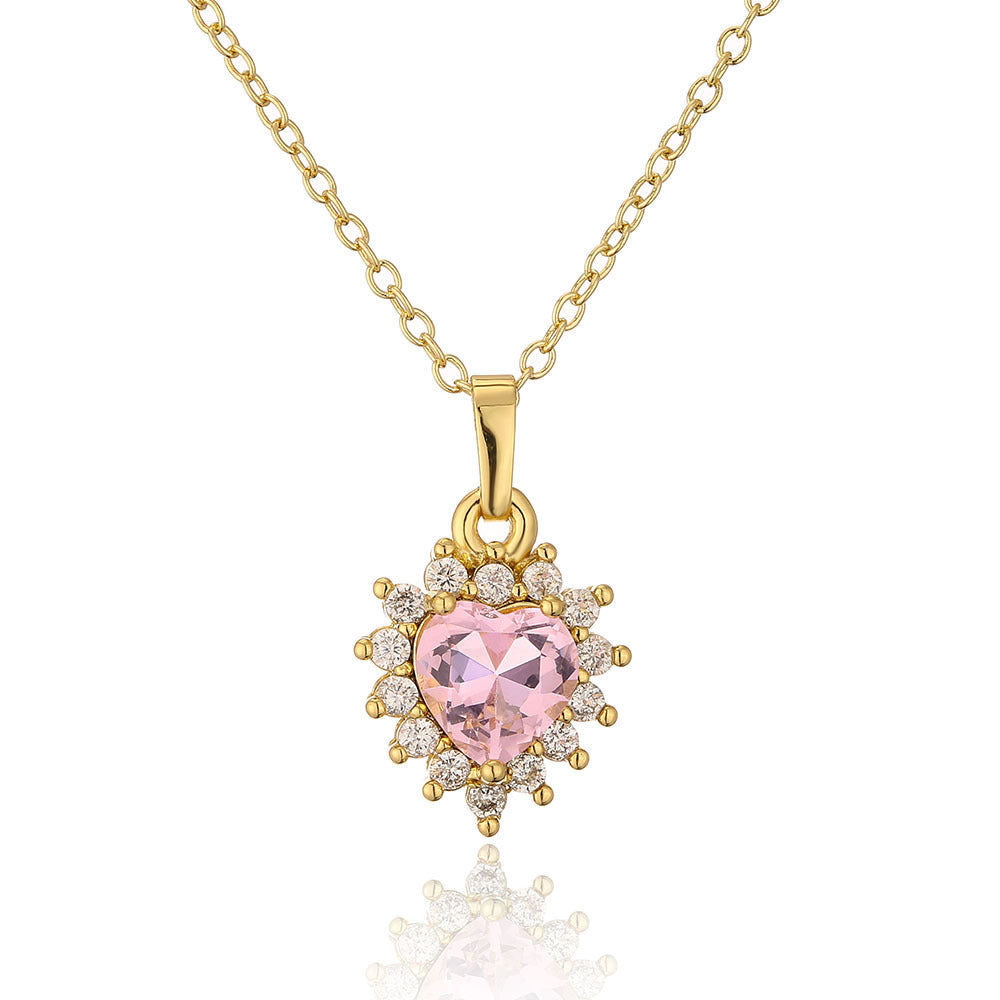 Luxury Geometric Heart Pendant Necklace 18K Gold Plated Copper Micro Paved Zircon Women