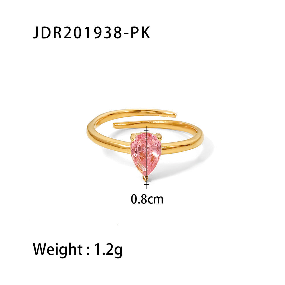 Minimalist Geometric Stainless Steel Ring with Rhinestone Accents for Women, Plated Band Design