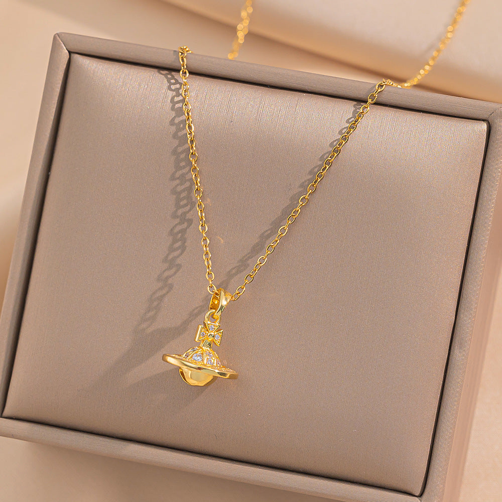 Minimalist Star-Shaped Titanium Steel Necklace with Rhinestone Inlay for Women, O-Chain, Lightweight Luxury Pendant Jewelry