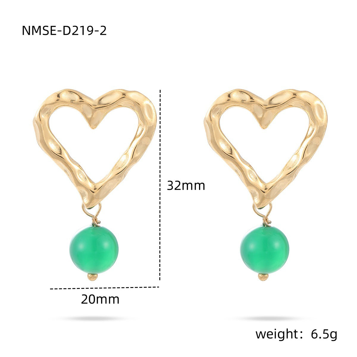 Fashionable Irregular Hollow Heart-Shaped Titanium Steel Earrings with Blue Agate Inlay and 18K Gold Plating for Women