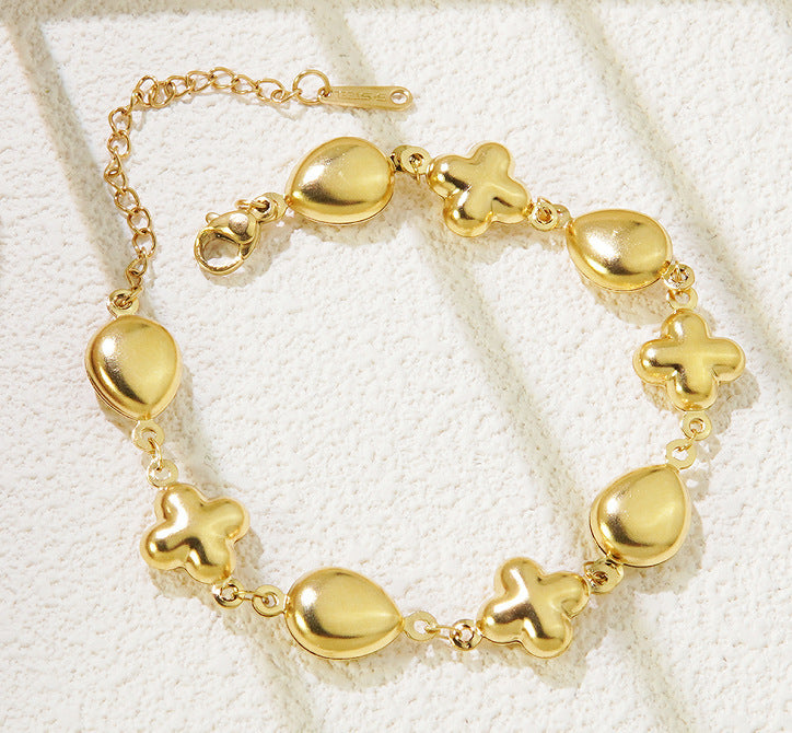 Elegant Geometric Heart Cross Teardrop Stainless Steel Plated Bracelet for Women