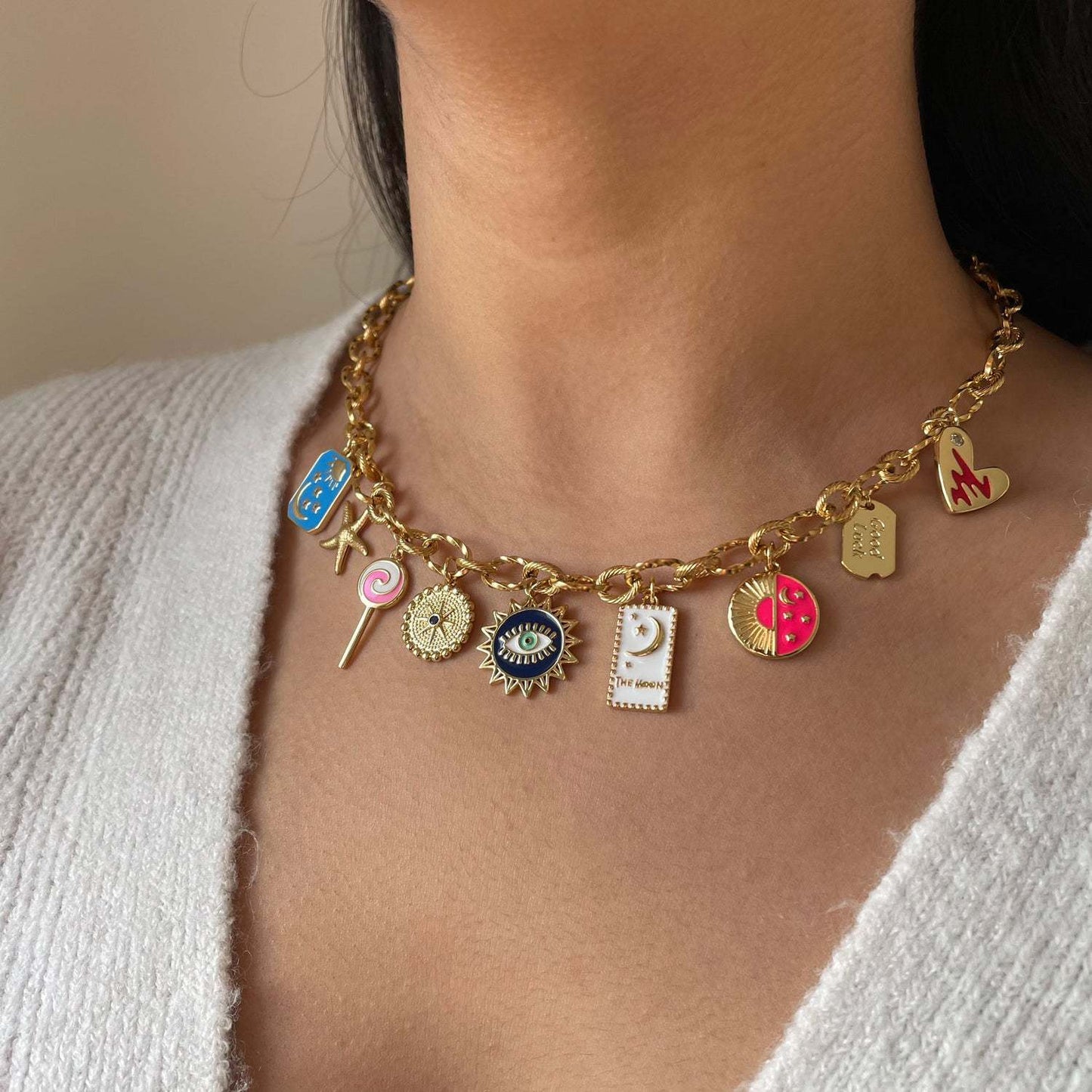 Rustic Floral Heart-Shaped Titanium Steel Necklace with Cherry and Watermelon Pendant, Electroplated, Fresh and Sweet Style for Women