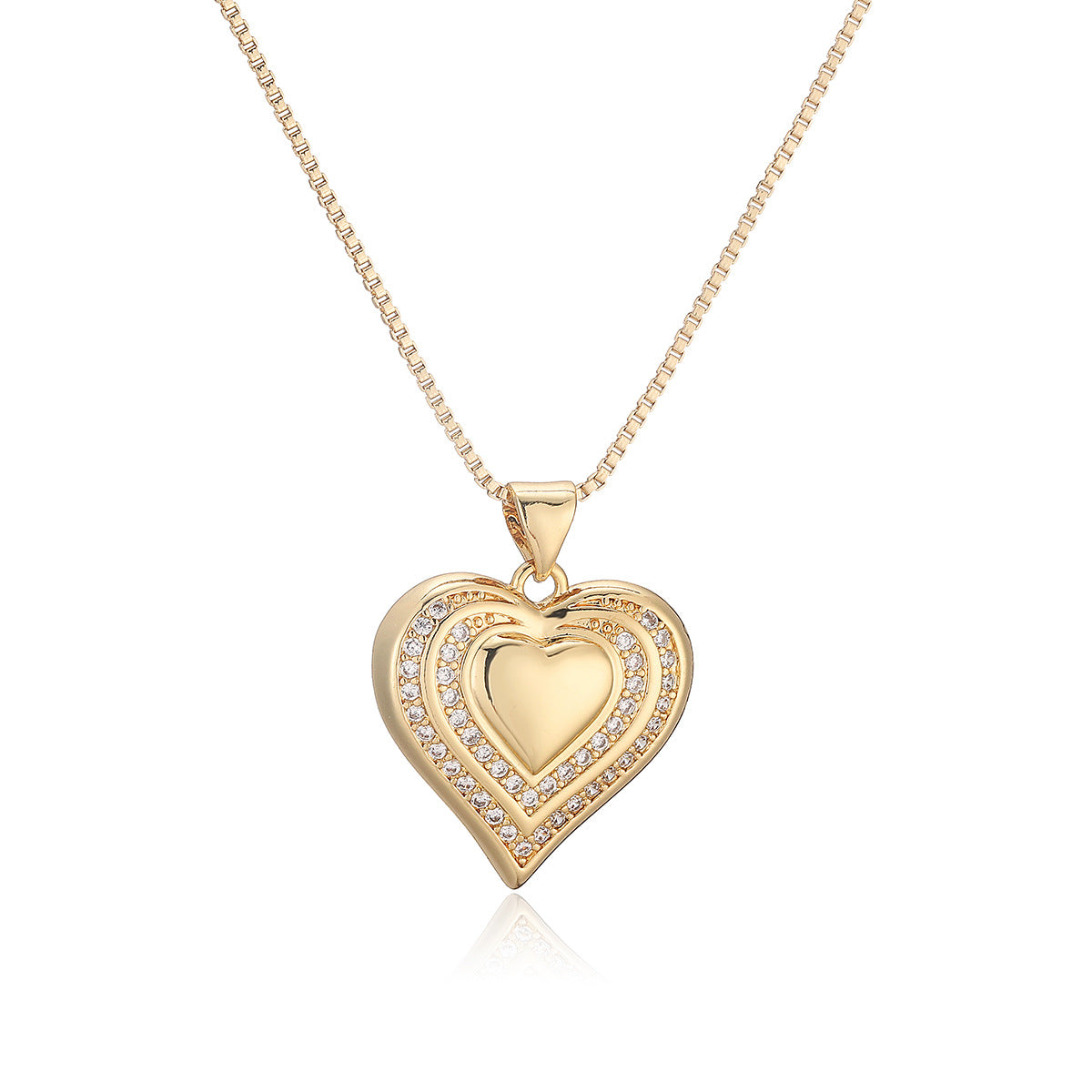 Minimalist Vintage Gold Plated Cubic Zirconia Heart Pendant Necklace