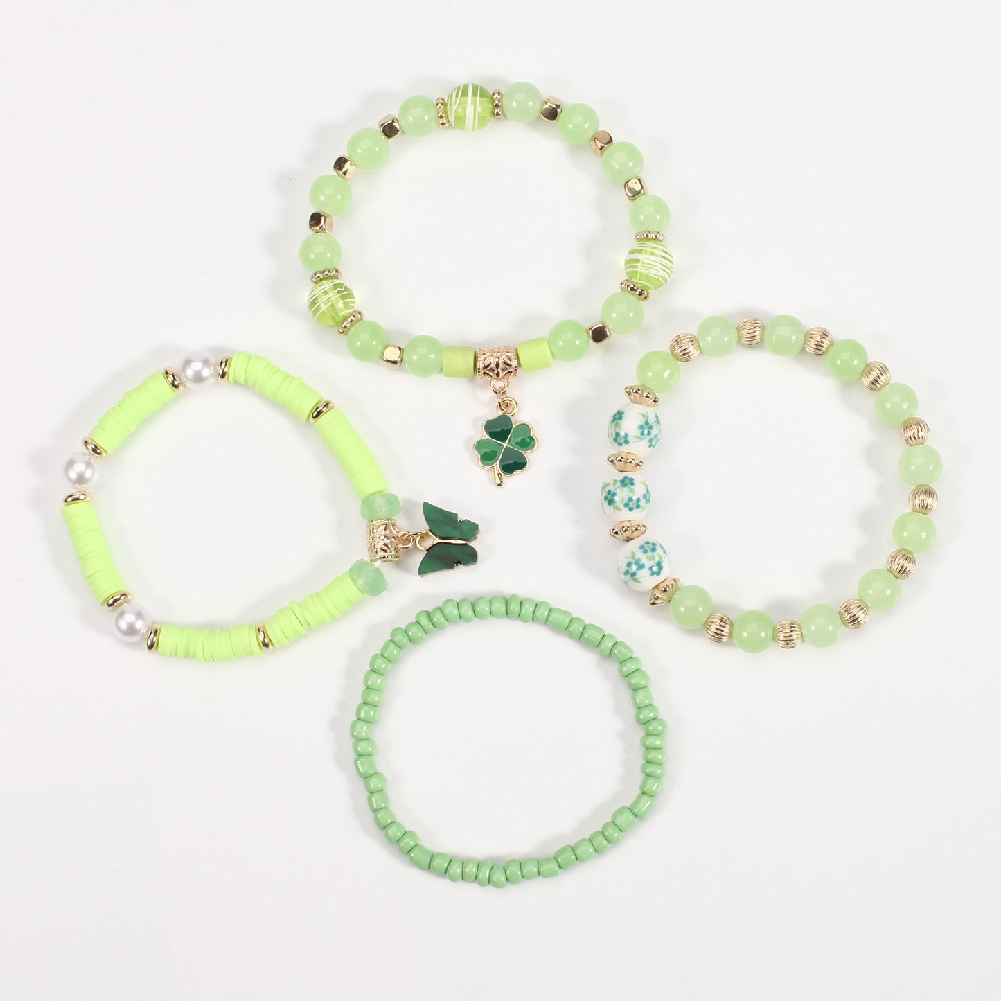 Unisex St. Patrick's Day Clover Leaf Crystal Stretch Bracelet
