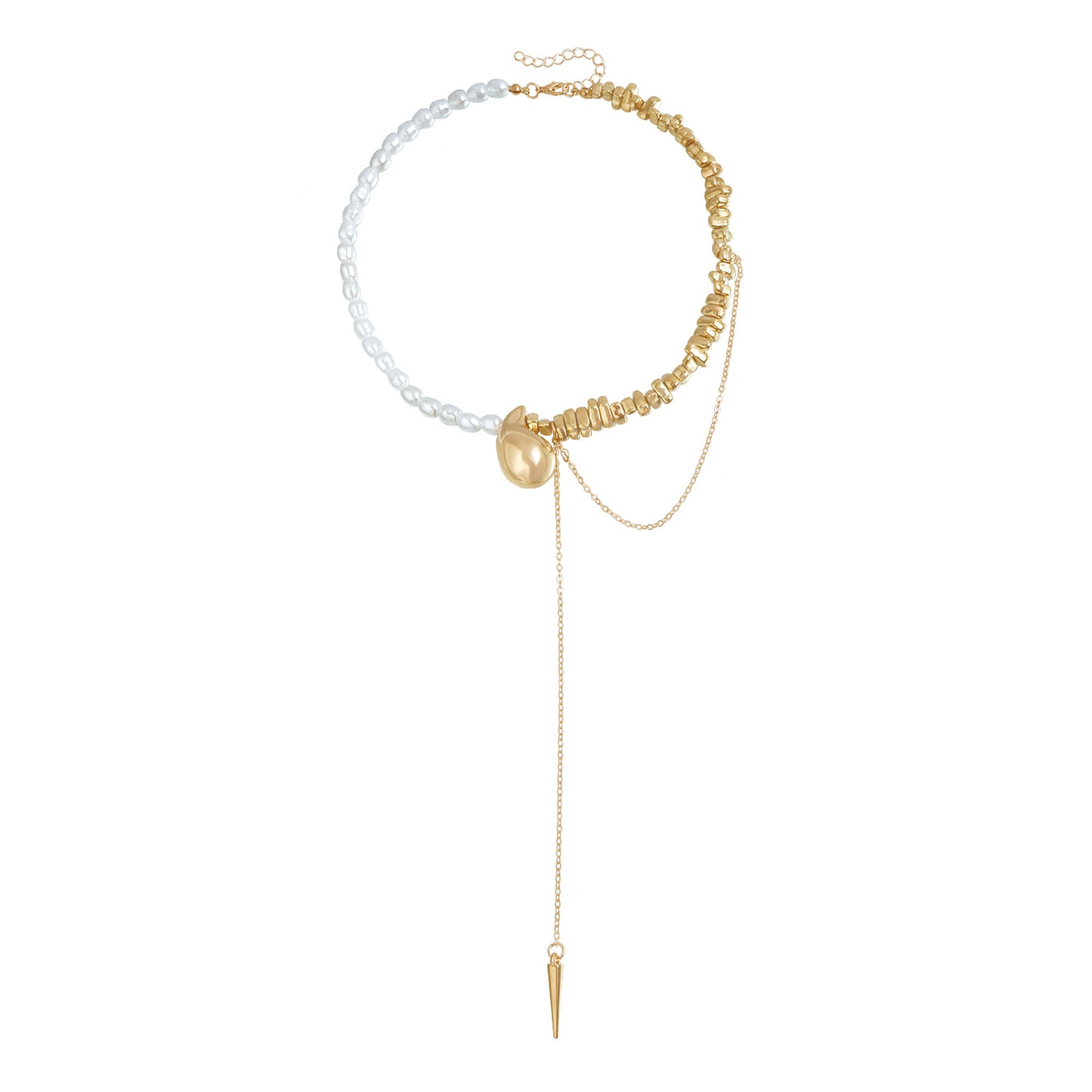 Geometric Teardrop Alloy Plated Necklace with Resin Beads and Tassel for Women