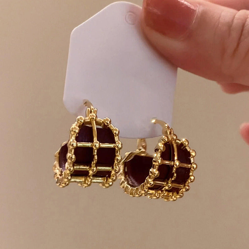 Pendientes de botón geométricos minimalistas vintage chapados en oro para mujer con postes de acero