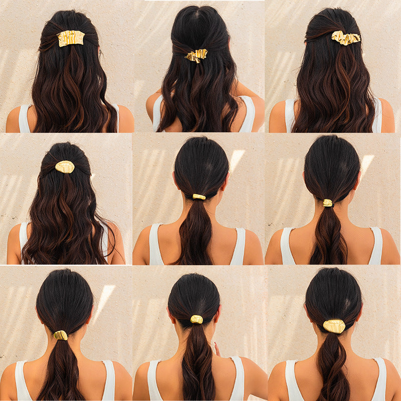 Minimalist Plated Alloy Geometric Folded Hair Clip for Women