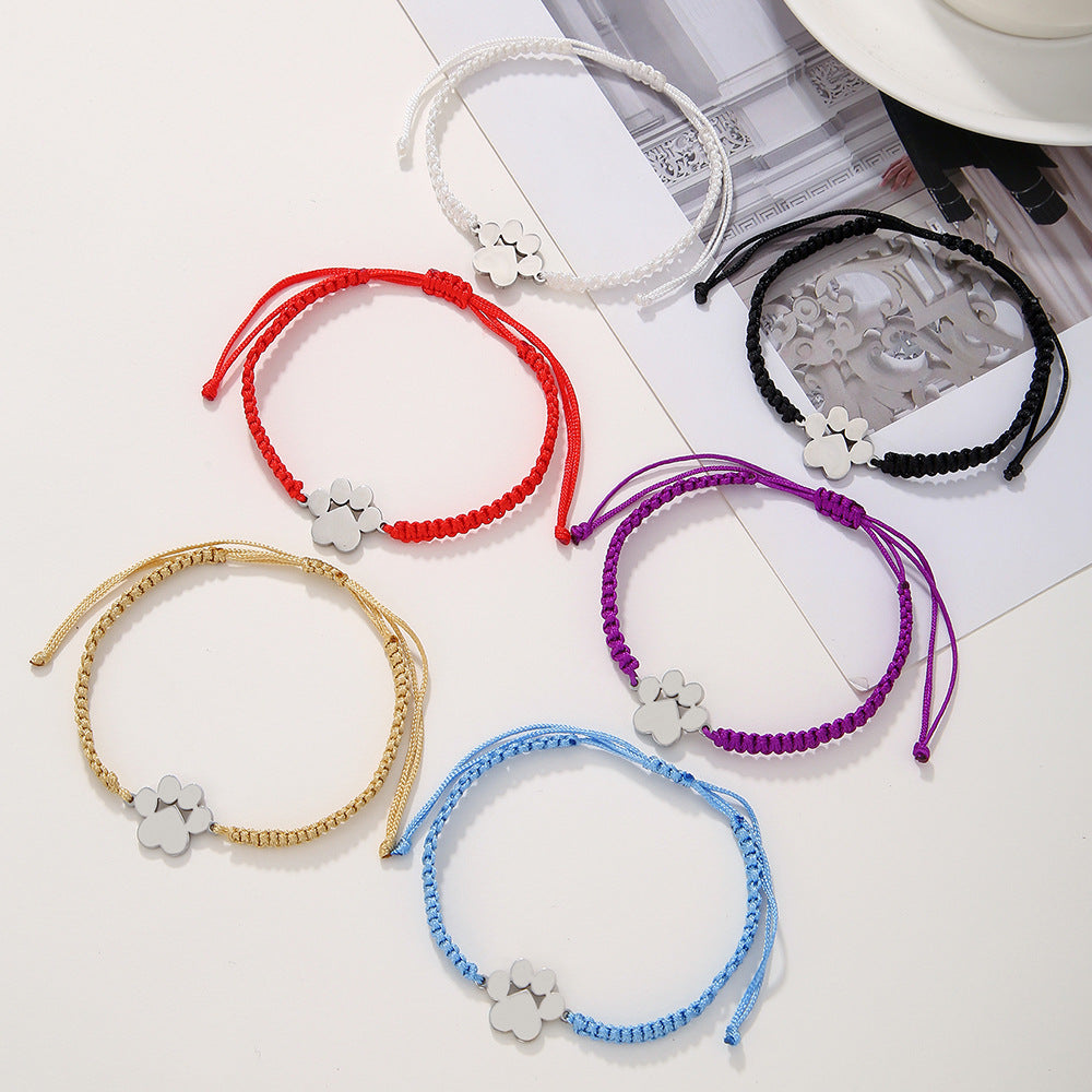 Geometric Animal Paw Stainless Steel Adjustable Braided Bracelet Set Unisex