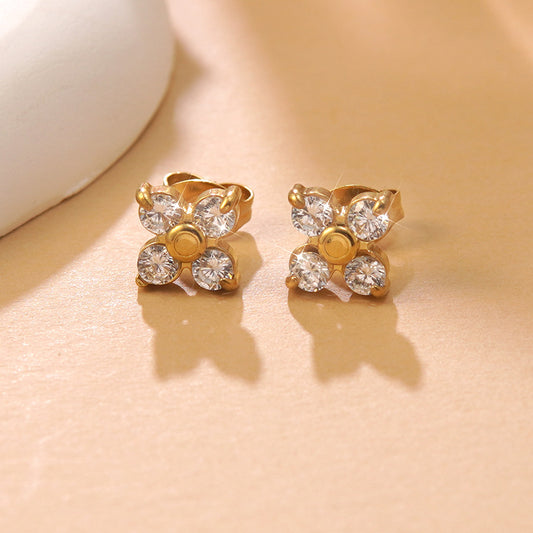 Elegantes Pendientes Florales de Acero Inoxidable con Circonitas Cúbicas para Mujer