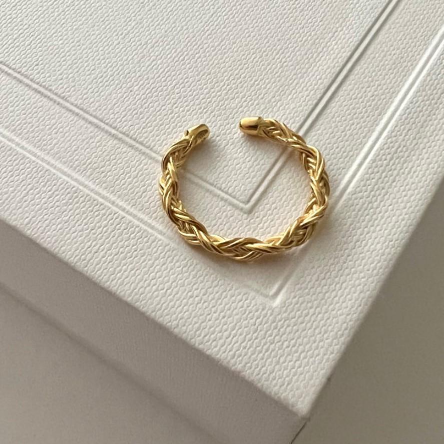 Minimalist Geometric Braided Silver Ring for Women Handmade S925 Sterling Silver Band with Mesh Texture