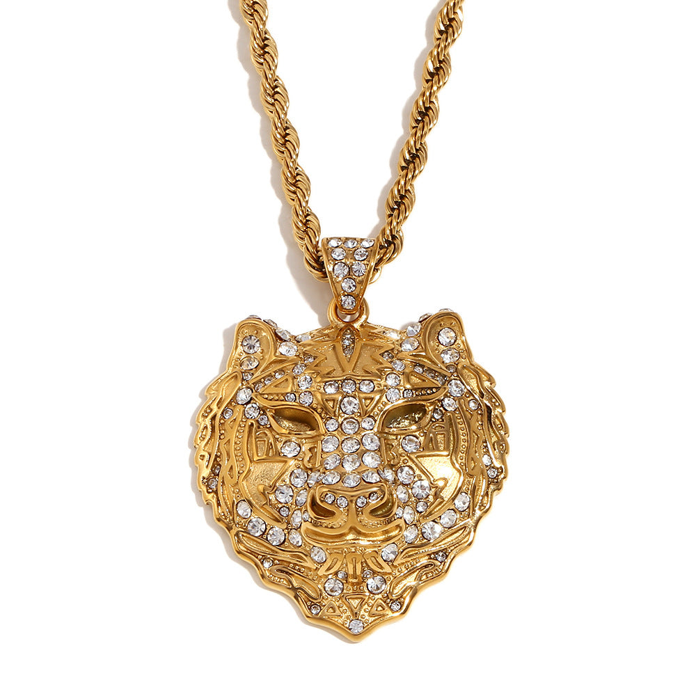 Minimalist Tiger Pendant Necklace for Men Stainless Steel with 18K Gold Plating Snake Chain Animal Design