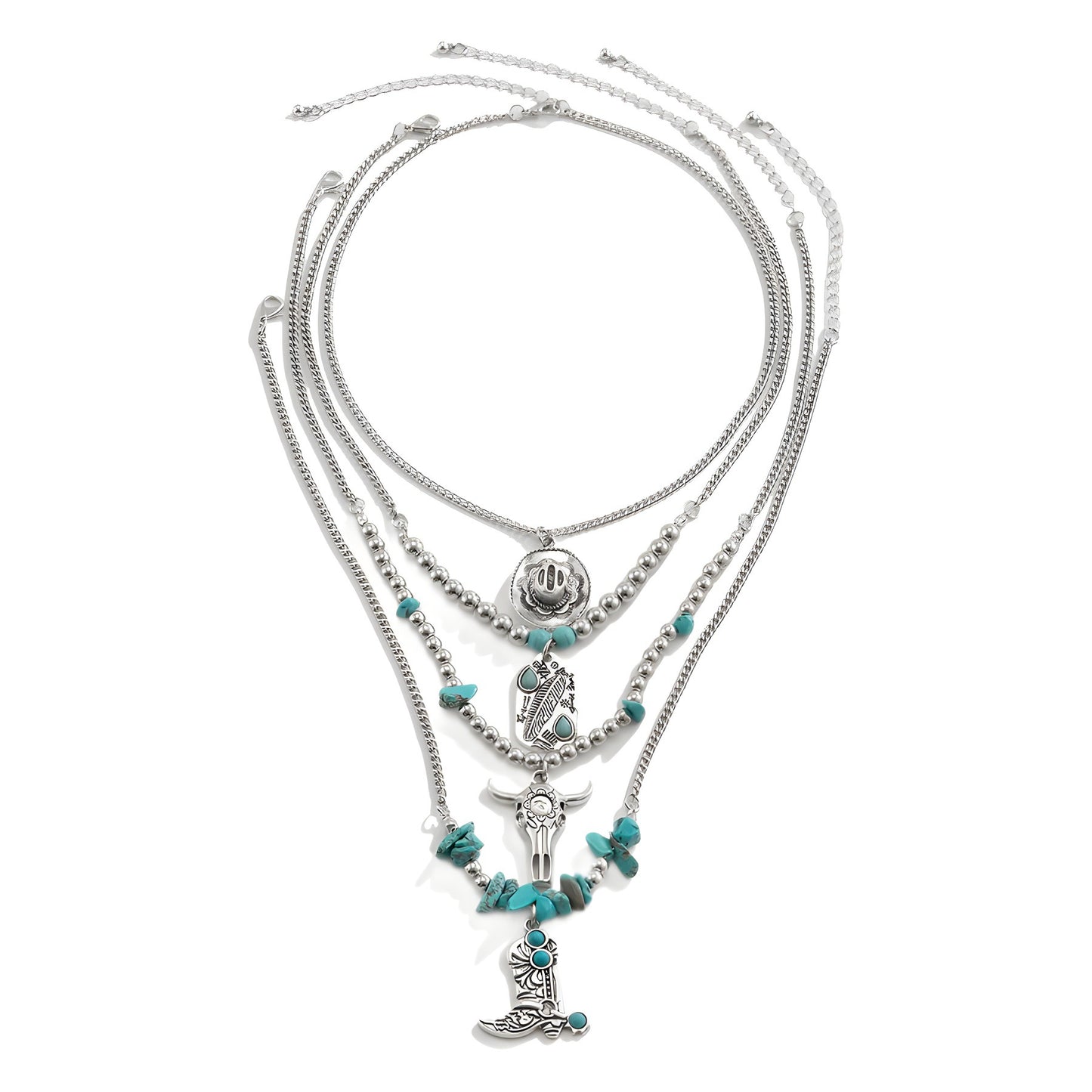 Collana da Donna Punk Geometrica Rotonda con Intarsio Turchese Placcata in Lega Multistrato