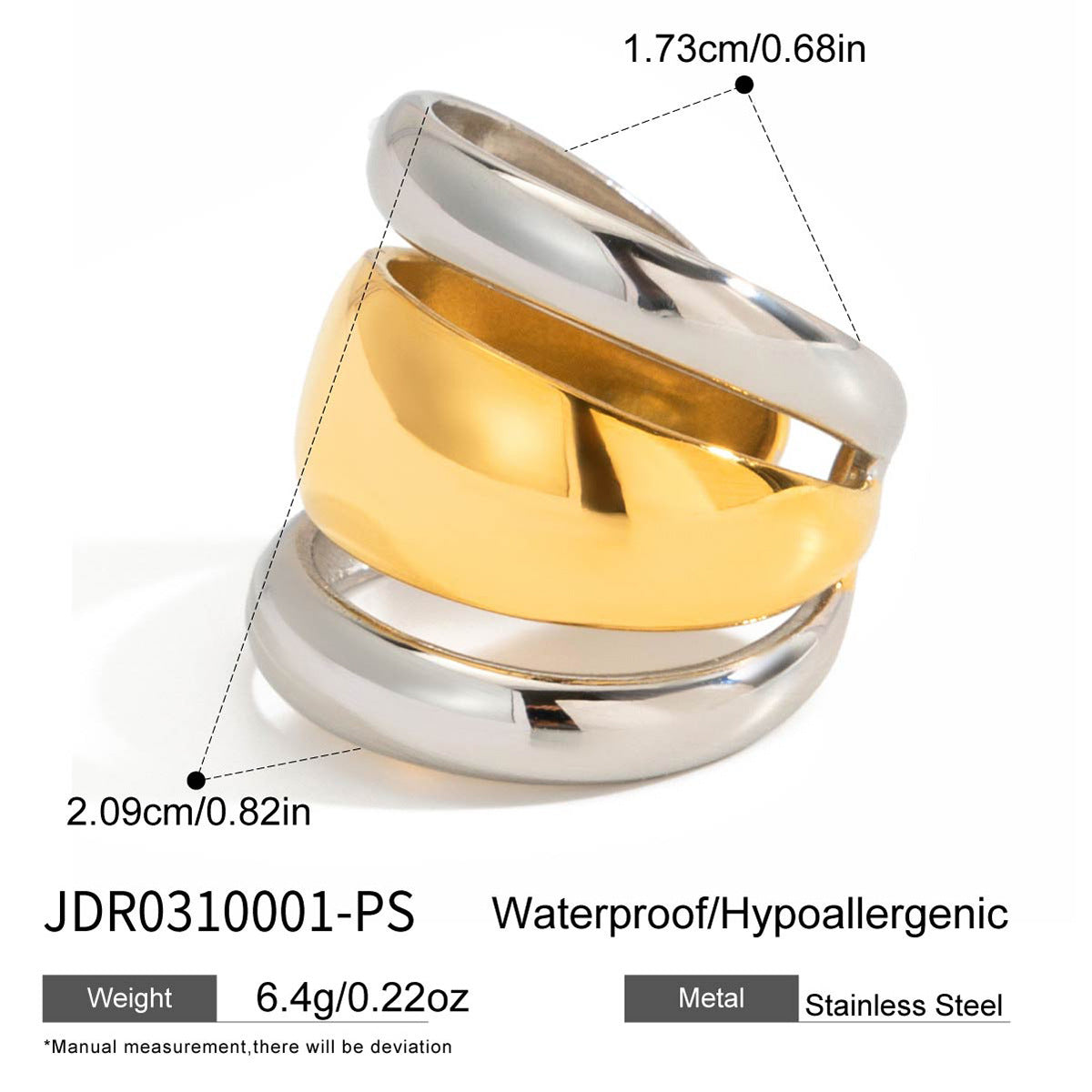 Anello Geometrico in Acciaio Inossidabile con Placcatura PVD in Oro 18K da Donna, Accessorio di Lusso Minimalista alla Moda