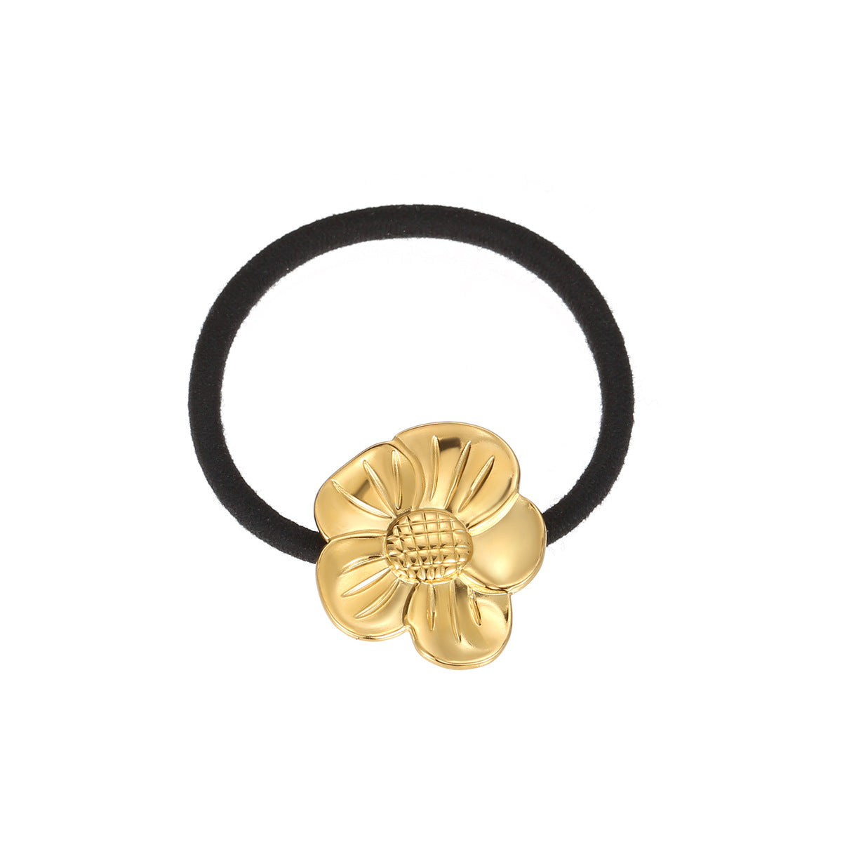 Fermacoda a forma di cuore e girasole in acciaio e titanio minimalista con finitura placcata per coda bassa, accessorio moda ad alta elasticità