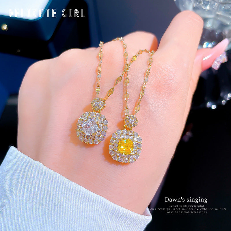 Elegant Geometric Pendant Necklace for Women in Stainless Steel with Micro-Pave Rhinestone Accents and Adjustable Chain