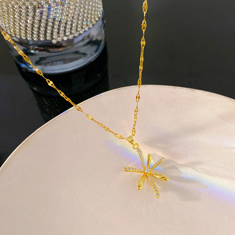 Sporty Sweet Floral Plated Titanium Steel Necklace with Brass Pendant
