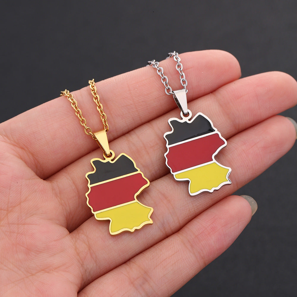 Moderno collar con colgante de mapa geométrico de Alemania en acero inoxidable con dije de acero de titanio, cadena O-Ring galvanizada, estilo unisex