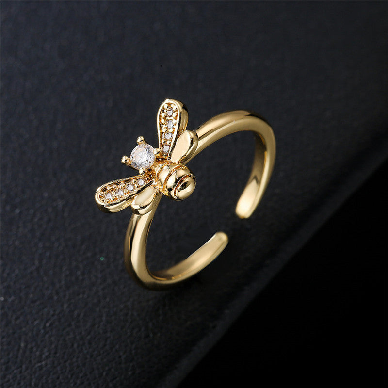 Minimalist Fresh and Sweet Bee Ring in Copper with Geometric Design Adjustable for Women