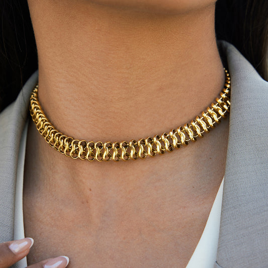 Minimalist Geometric Titanium Steel Cuban Necklace with 18K Gold PVD Plating for Women