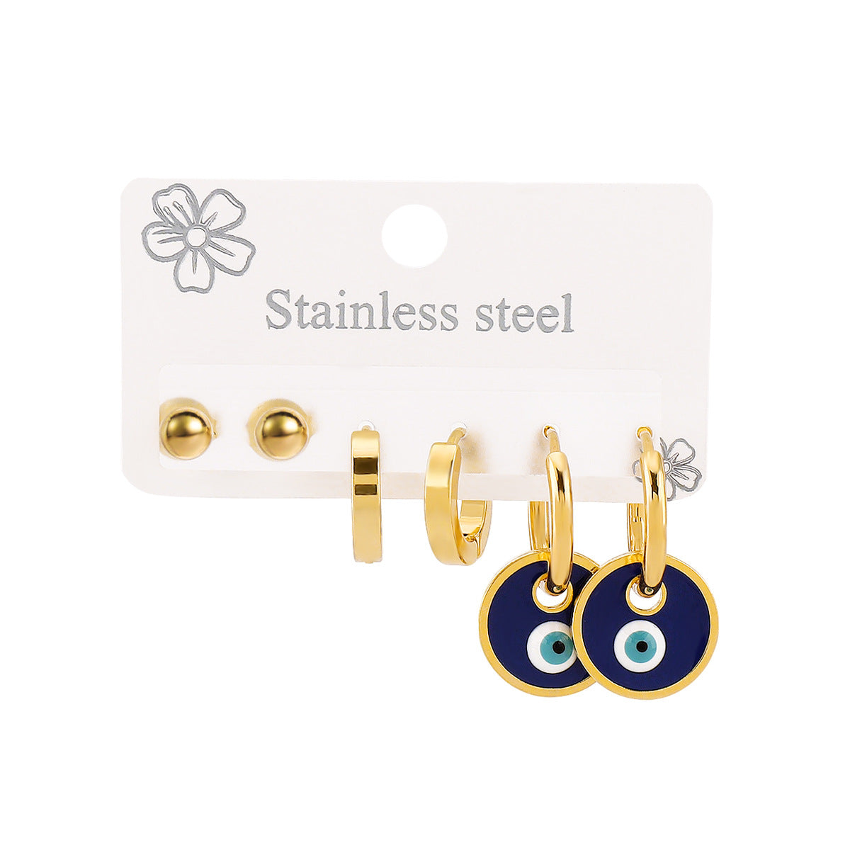 Pendientes de puño minimalistas de acero inoxidable con acabado de esmalte y diseño de ojo para mujer