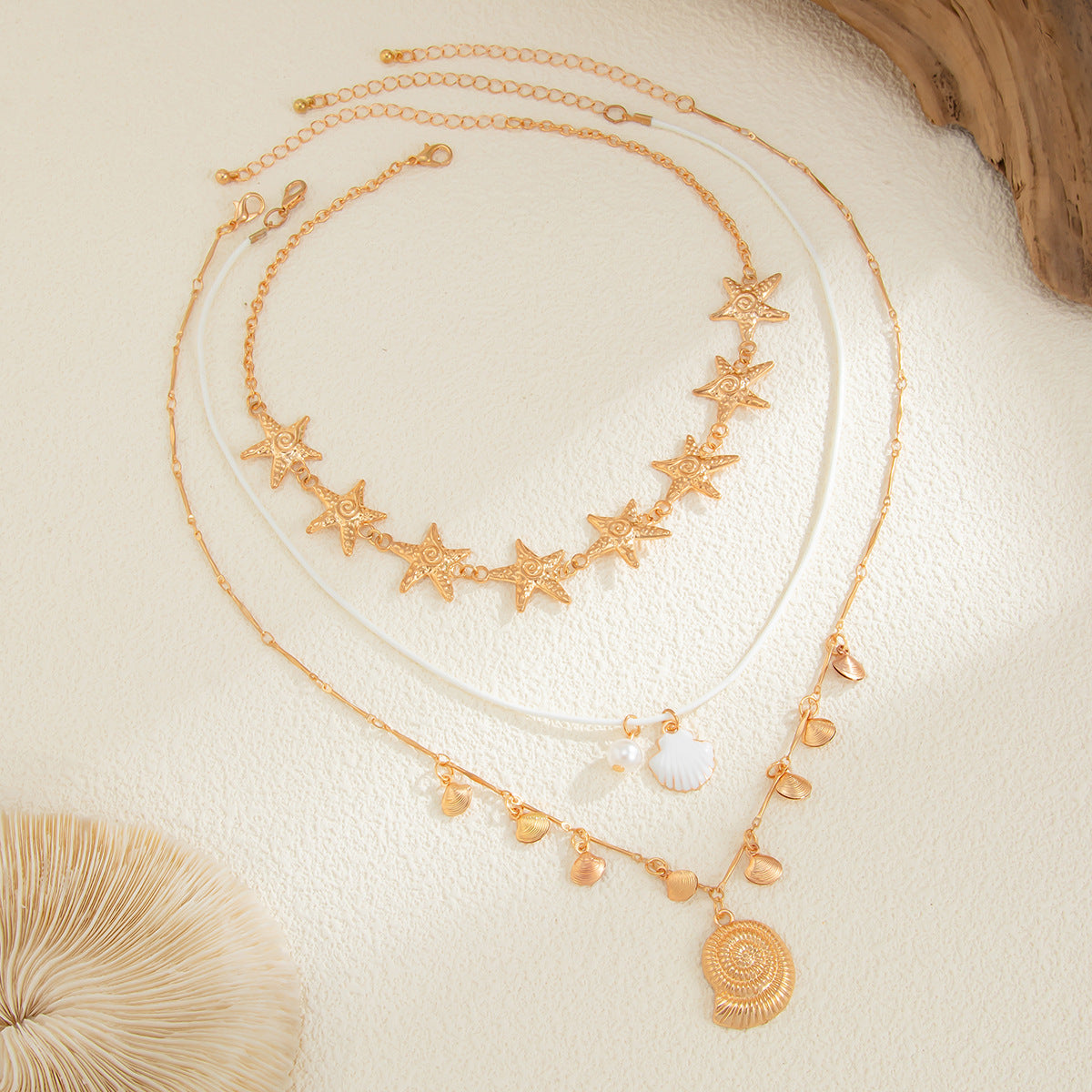 Bohemian Vintage Square Star Shell Pearl Pendant Alloy Plated Necklace for Women