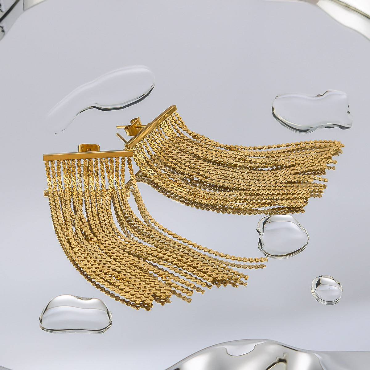 Luxury Stainless Steel Tassel and Chain Earrings for Women with 18K Vacuum Plating Finish