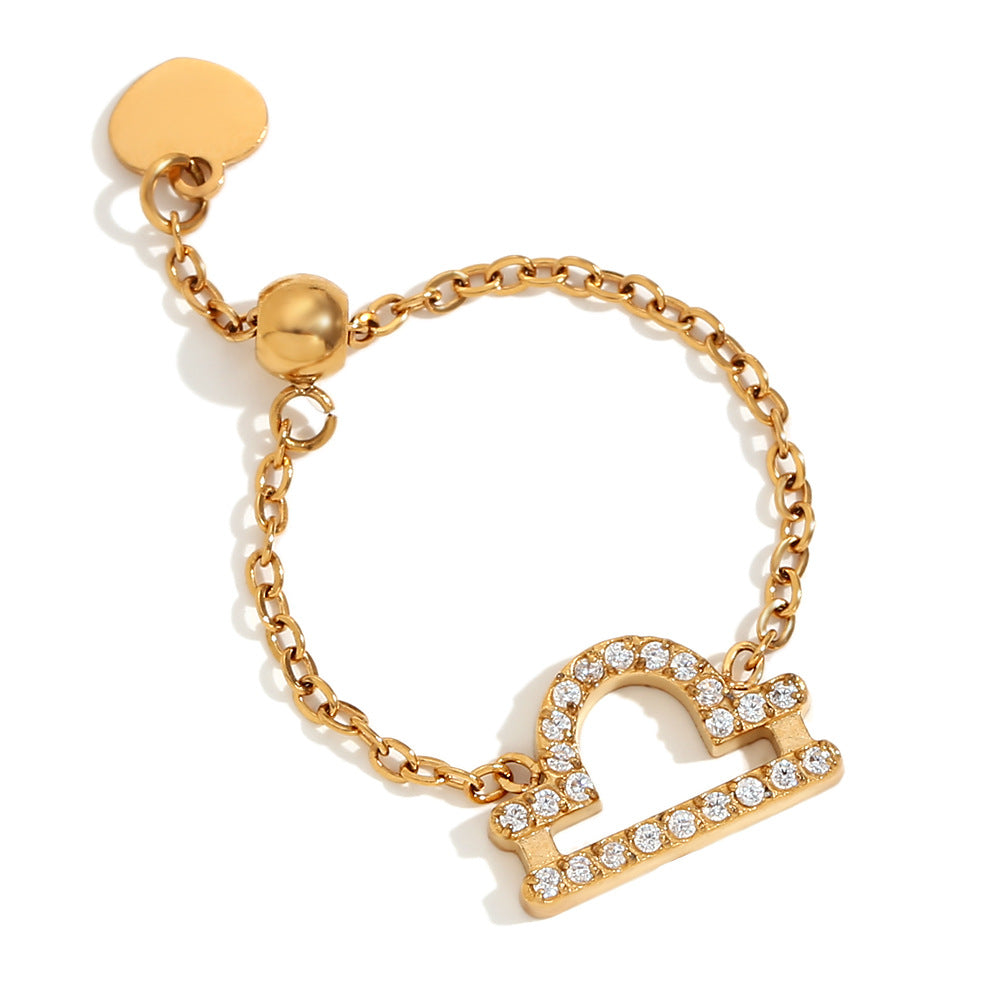 Collana con ciondolo a tema zodiacale in acciaio inossidabile placcato oro 18 carati e cordino regolabile da donna