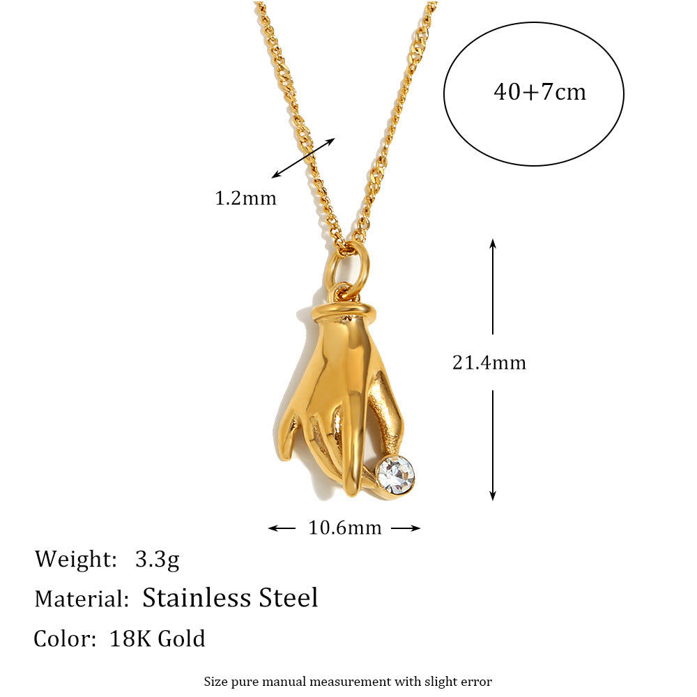 Collana Pendente Geometrica Minimalista da Donna in Acciaio Inossidabile con Placcatura in Oro 18K e Accenti di Strass Bianchi