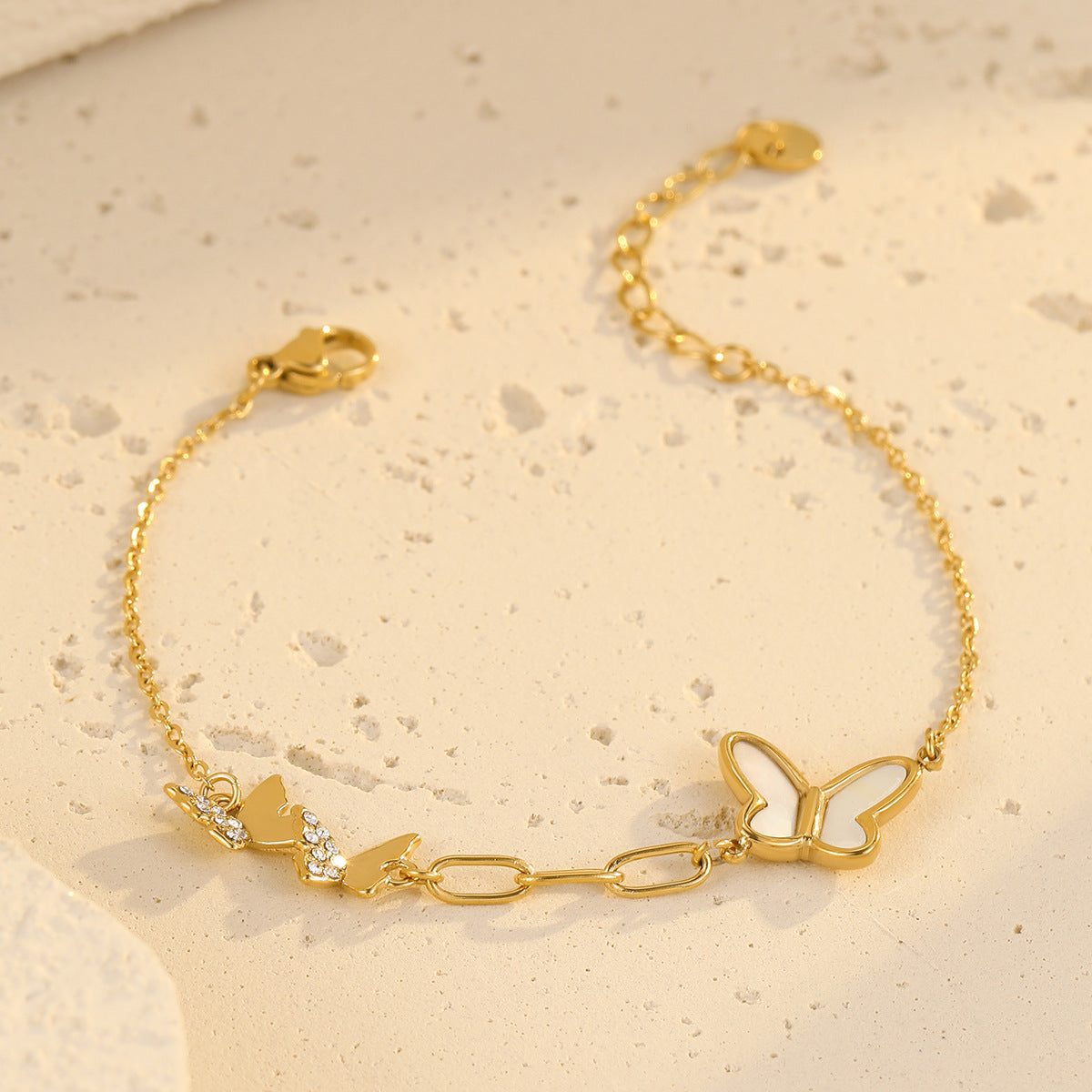 Minimalist Butterfly Shell Design Titanium Steel Bracelet for Women with Rhinestone Inlay and Plated Finish