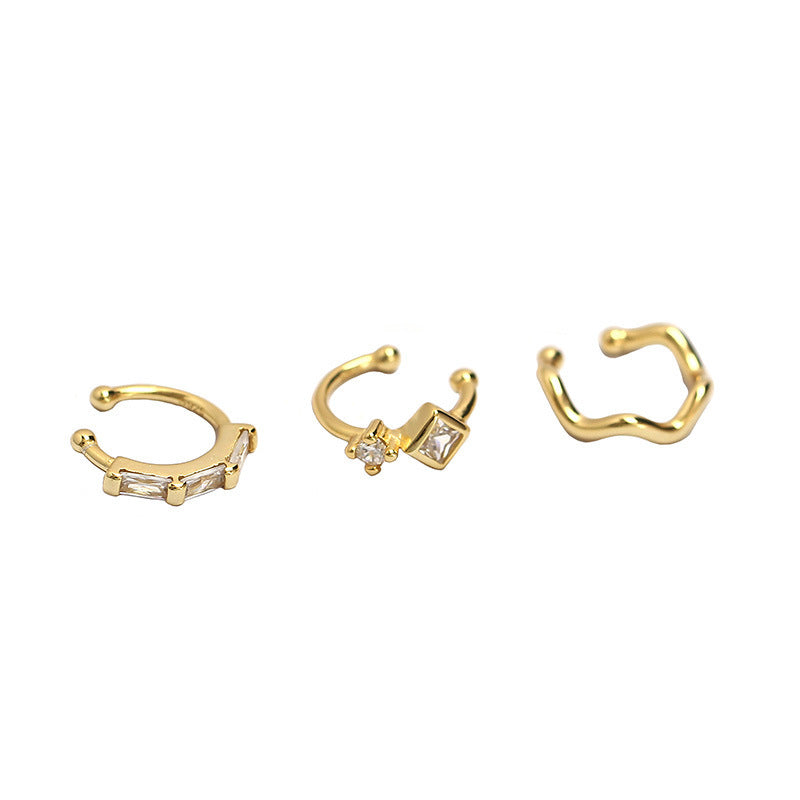 Orecchini a clip minimalisti geometrici in argento sterling S925 per orecchie non forate con intarsi in strass e finitura placcata
