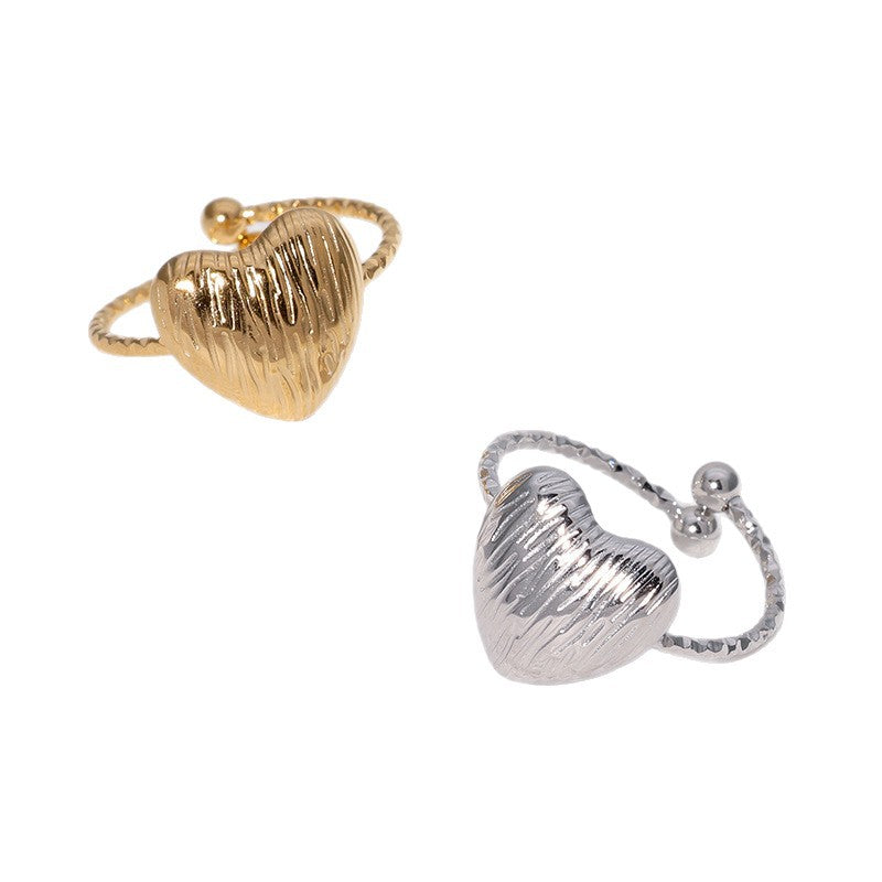 Luxury Minimalist Heart-Shaped Stainless Steel Ring with 18K Gold Plating for Women