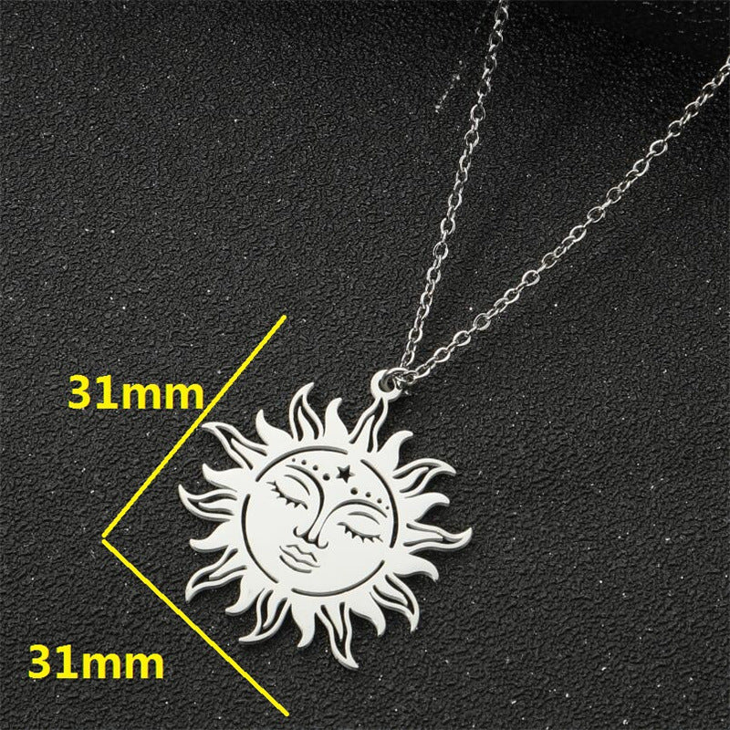 Elegant Greek Sun Goddess Pendant Necklace in Stainless Steel with Polished Finish, Geometric Design, Floral Daisy Motif, for Women
