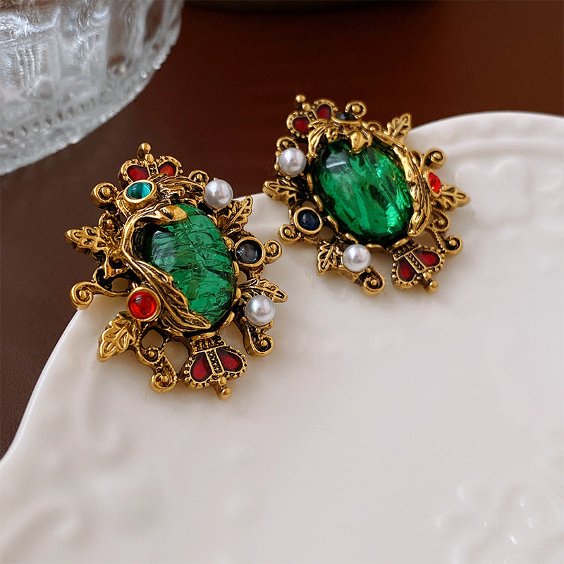 Vintage Geometric Earrings with Gold-Plated Copper Base and Stainless Steel Posts for Women