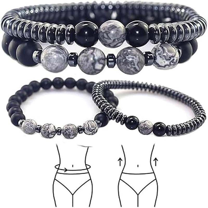 Men's Geometric Round Hematite Sandstone Beaded Bracelet Set Handmade Streetwear Jewelry