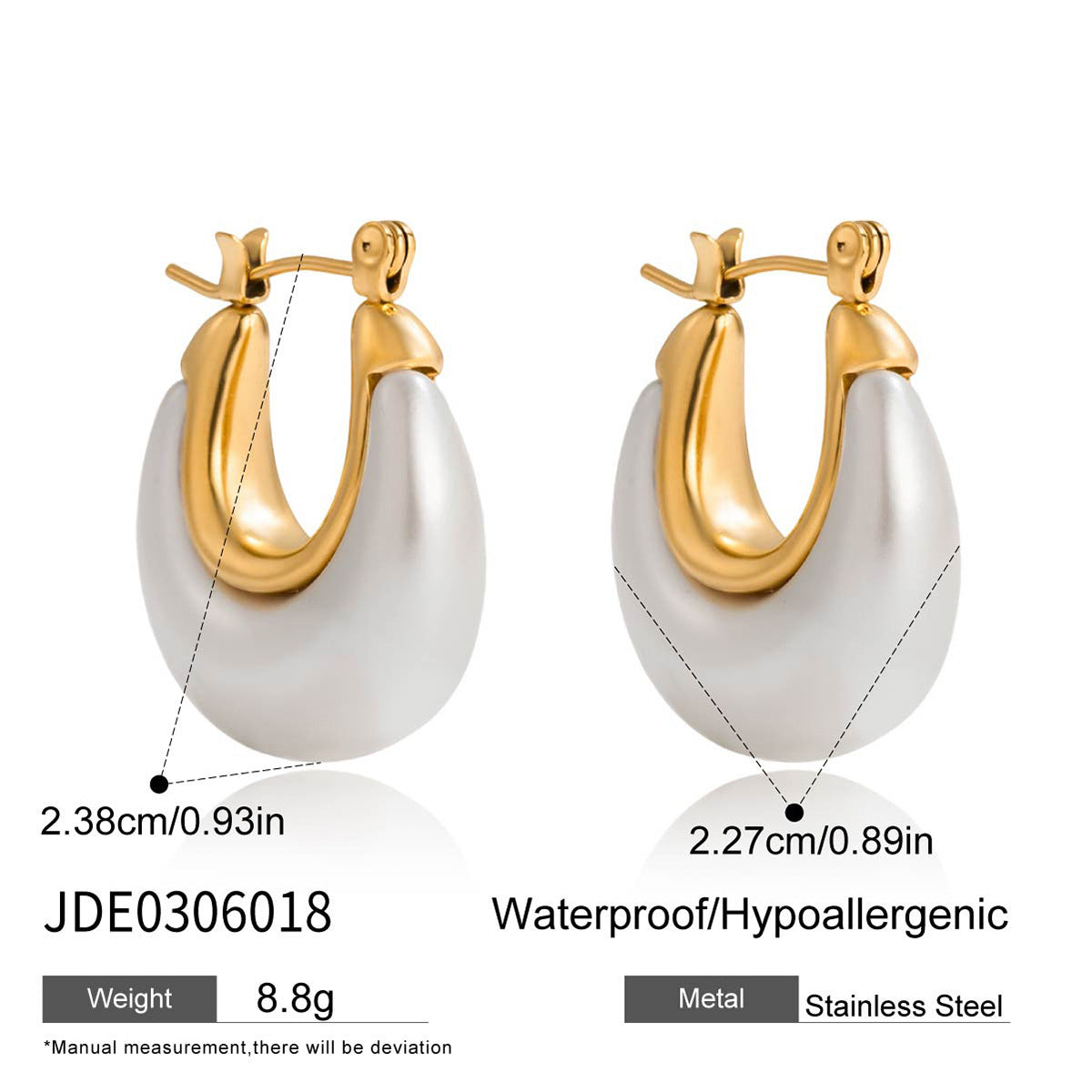 Pendientes geométricos de acero inoxidable con perlas de resina, bañados para un acabado de lujo resistente a la decoloración