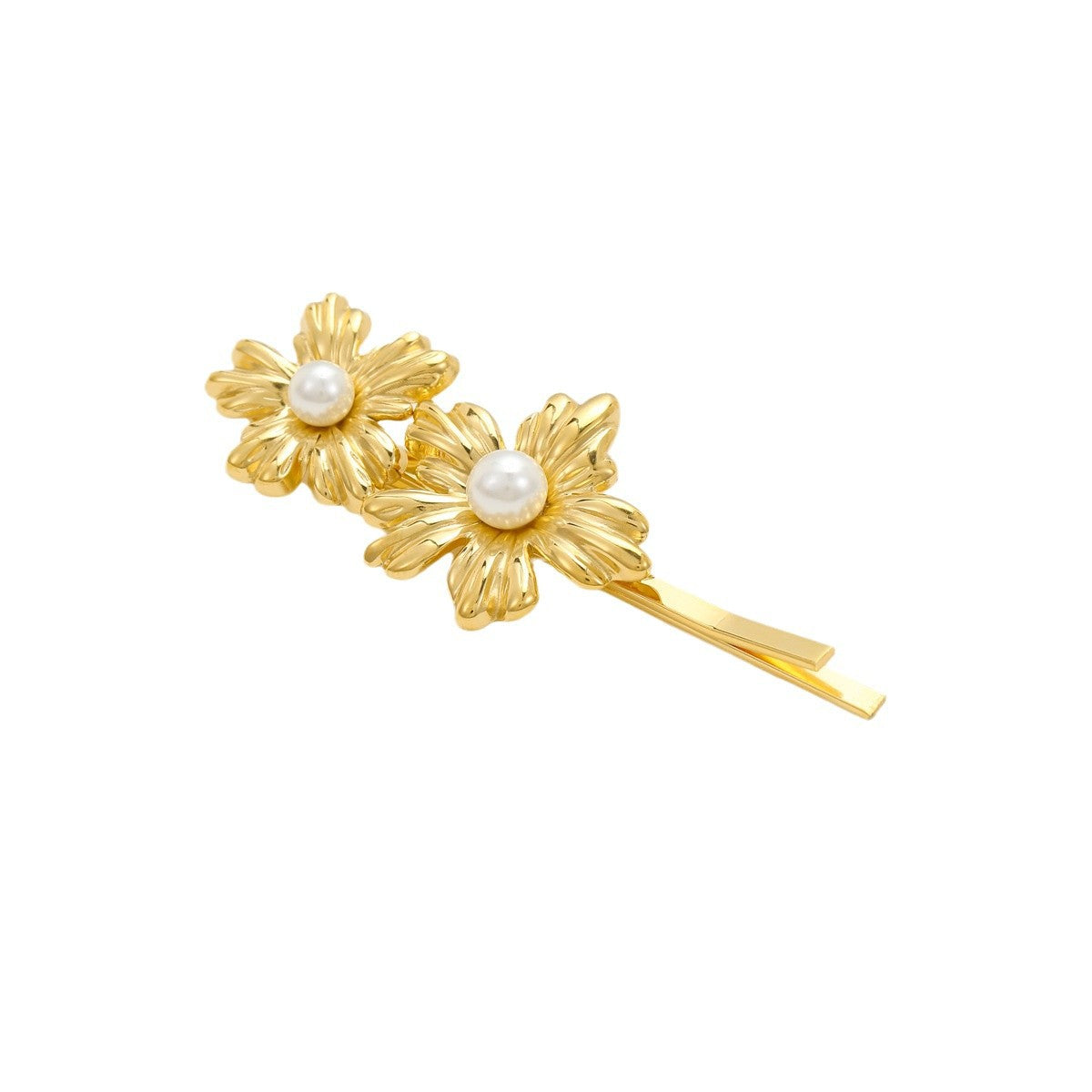 Elegant Floral Hair Clip for Women Made of Stainless Steel with Pearl Inlay, Minimalist Bar Style Hair Accessory