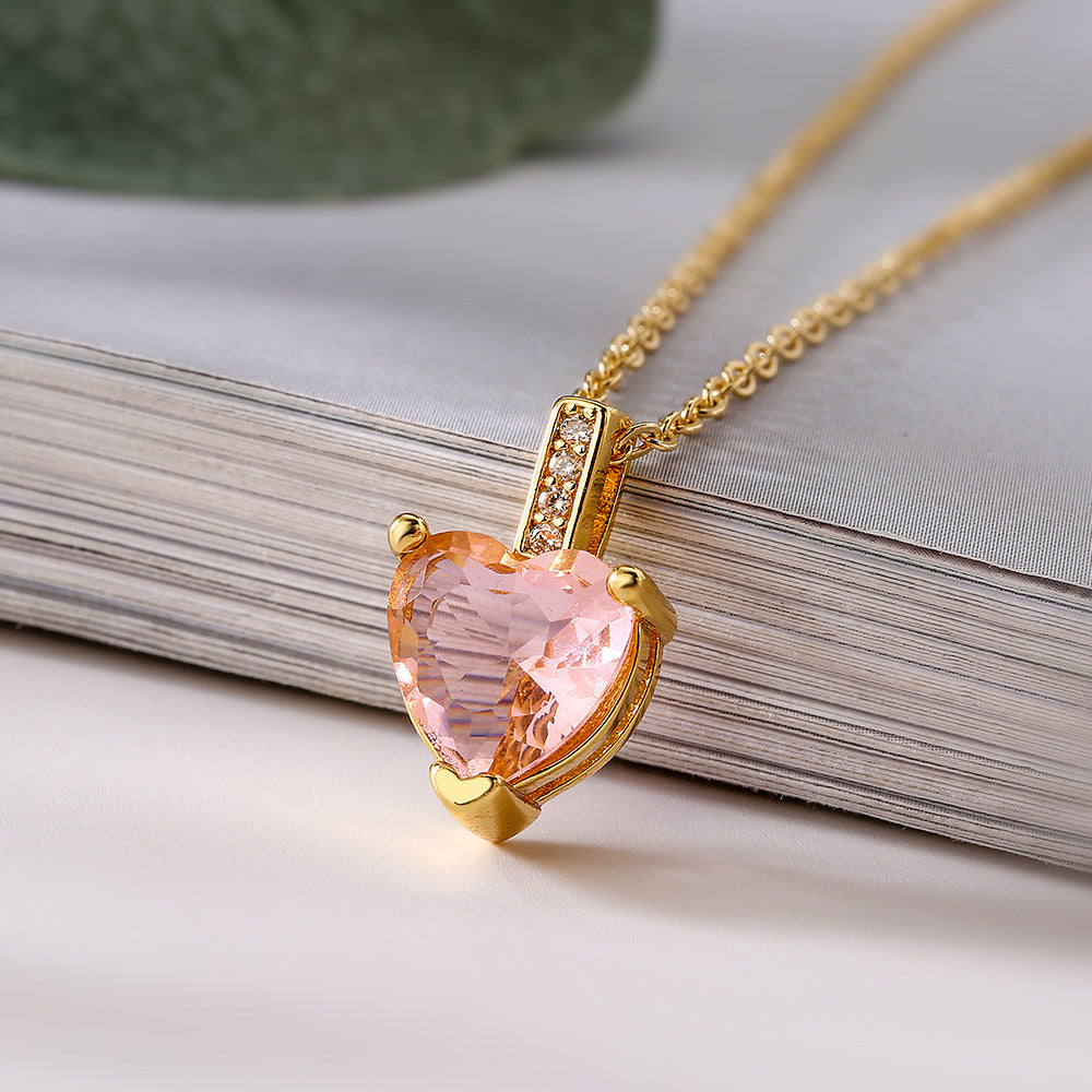 Minimalist Heart-Shaped Copper Necklace with Real Gold Plating and Zircon Accents for Women