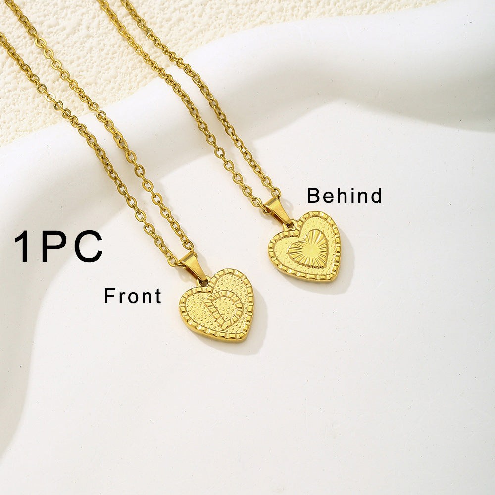 Elegante collana con ciondolo a forma di cuore in acciaio inossidabile con lettera, per donna, finitura placcata, stile catena O