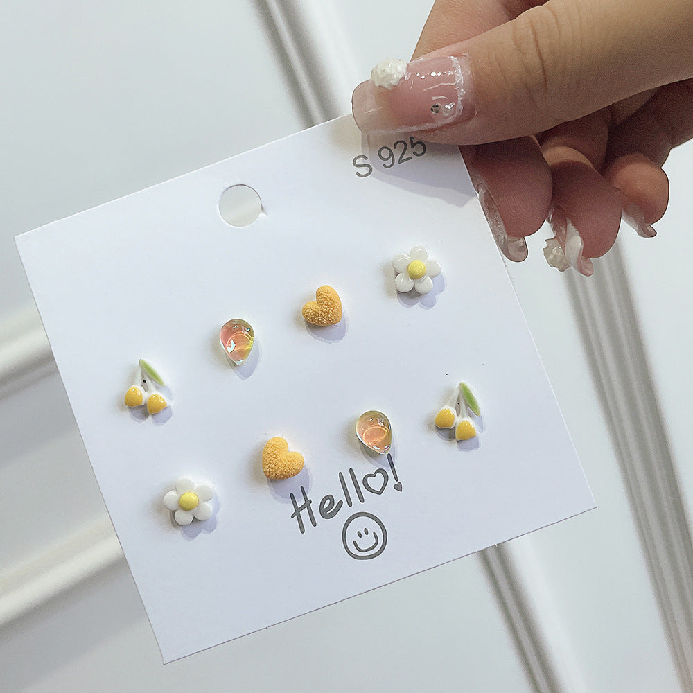 Sweet Geometric Floral Ceramic Stud Earrings with Stainless Steel Posts