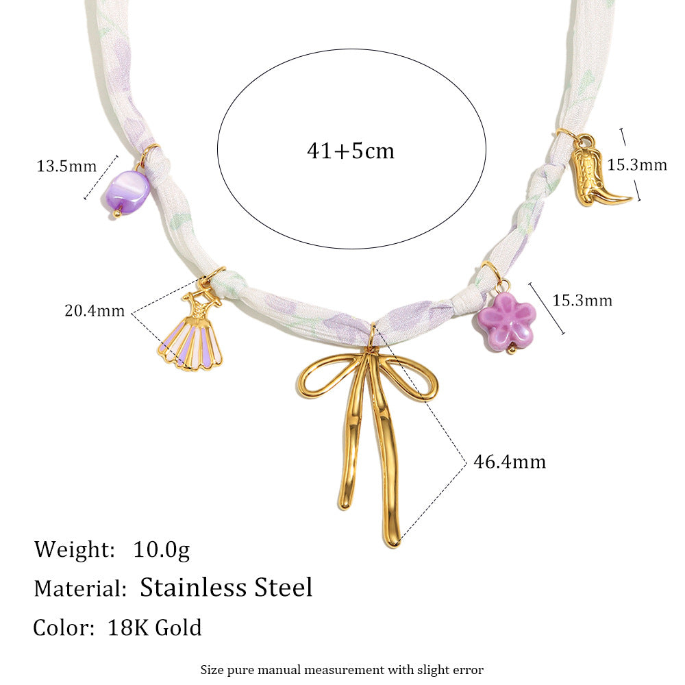 Collar con colgante de mariposa de moda para mujer con cadena de acero inoxidable chapada en oro de 18 quilates con detalles florales de esmalte y conchas marinas