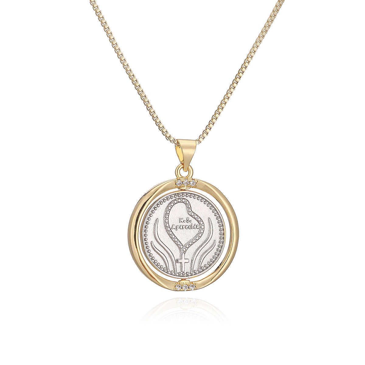 Vintage Minimalist Geometric Brass Gold Plated Cubic Zirconia Rotatable Pendant Necklace