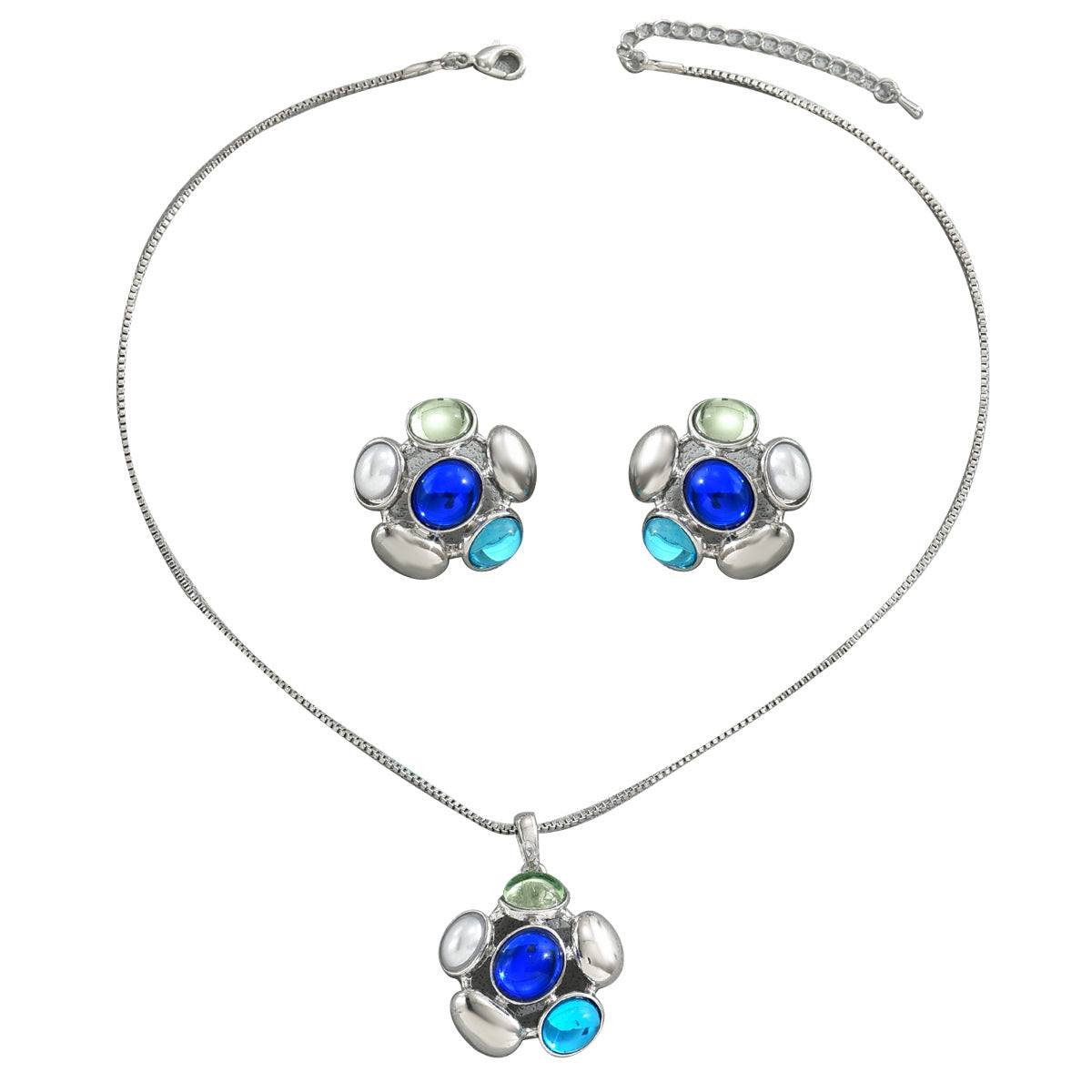 Fashion OL Style Floral Petal Design Copper Necklace and Earrings Set with Inlaid Gold-Plated Artificial Gemstones for Women